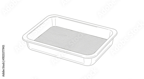 Empty food tray with textured bottom, isolated on white background, top view, line art illustration