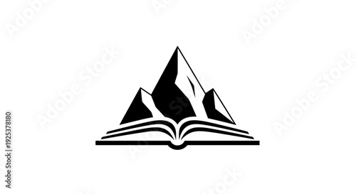 Abstract Mountain Peaks on Open Book Logo - Symbol of Knowledge, Nature, and Adventure