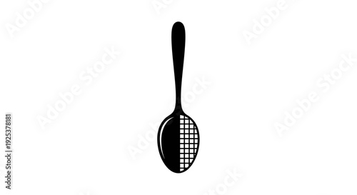 Abstract Spoon Icon with Half Grid Pattern in Black and White Design