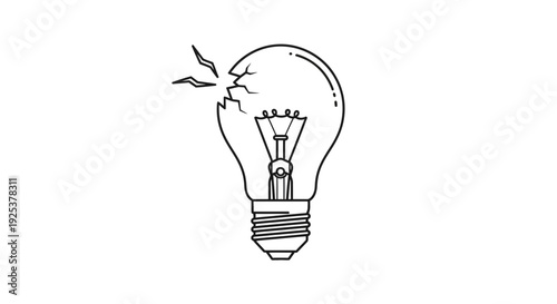 Broken Light Bulb Icon Symbolizing Failure, Bad Idea, or Burnout