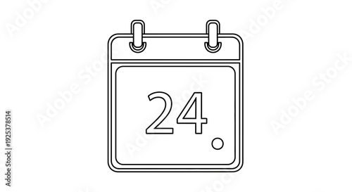 Calendar Page with Number 24 Icon, Simple Line Art, Date Reminder
