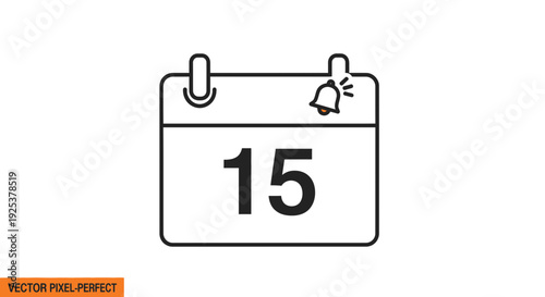 Calendar Reminder Icon with Bell Notification - 15th Day