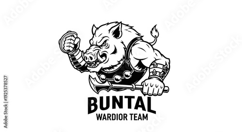 Aggressive Wild Boar Warrior Mascot Holding Axe, Strong Boar Character Emblem Design