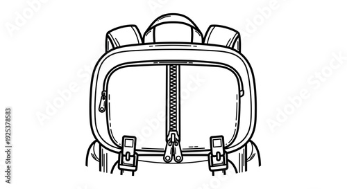 Backpack Front View Line Art Drawing - Travel Gear, Outdoor Adventure, School Bag