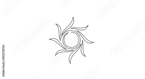 Abstract Sun Symbol, Swirling Rays, Circular Design, Minimalist, Black and White