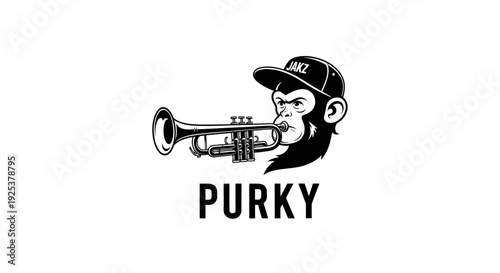 Cool Monkey Musician Playing Trumpet Logo Illustration