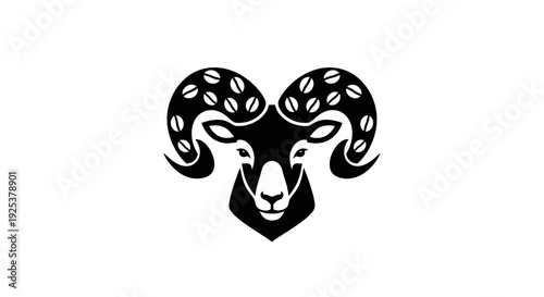 Creative Ram Head Logo with Coffee Beans in Horns - Animal and Coffee Concept