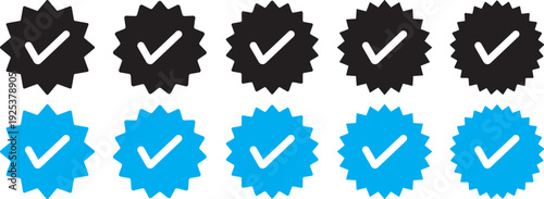 Blue Verified badge icon set. Blue tick check with social media account icon. blue verified icon, social media account verify icons. Blue Verified badge icon set. Blue tick check with social media 