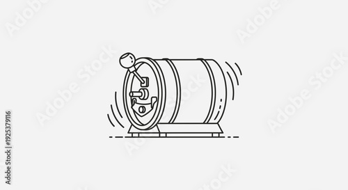 Vintage Slot Machine Barrel with Lever, Retro Gambling Icon, Line Art