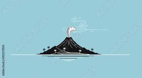 Volcano Island Eruption Minimalist Illustration
