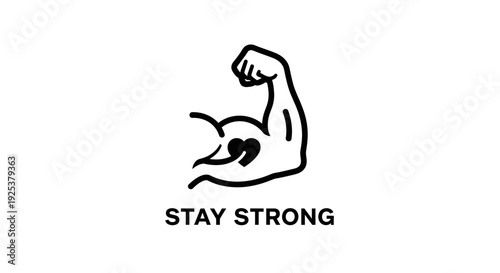 Stay Strong Motivational Quote with Flexing Bicep Icon and Heart Symbol
