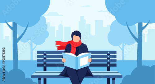 Man Reading Book on Bench Outdoors.