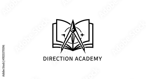 Direction Academy Logo with Open Book and Drafting Compass for Education and Guidance
