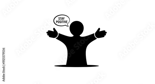 Silhouette of a person with open arms, inviting hug, with 'Stay Positive' speech bubble