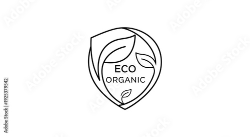 Eco Organic Logo with Leaves in Shield Shape - Natural Sustainable Product Label