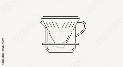 Minimalist Line Art Icon of Pour Over Coffee Dripper and Carafe