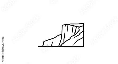 Minimalist Line Art of a Majestic Cliff Face and Rocky Terrain