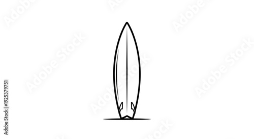 Minimalist Outline of a Surfboard Standing Upright on a White Background