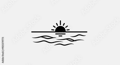 Minimalist Sunset Over Ocean Waves Icon
