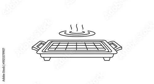 Hot Griddle Pan with Steam Rising - Simple Line Art Icon