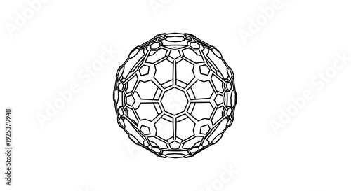 Fullerene Buckyball Carbon Molecule Wireframe Structure - Scientific Illustration