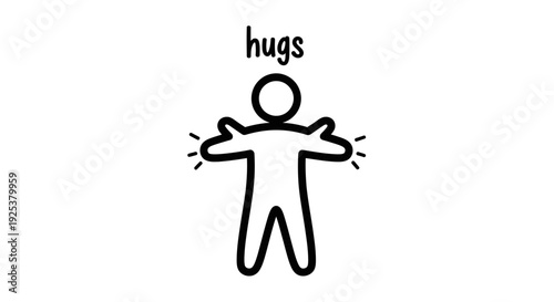 Hugs Icon: Stick Figure Offering Open Arms for Embrace, Symbolizing Affection and Connection
