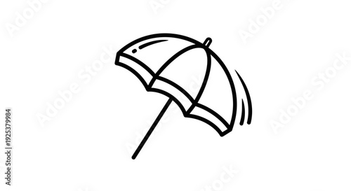 Hand-drawn beach umbrella icon, simple line art, summer vacation symbol