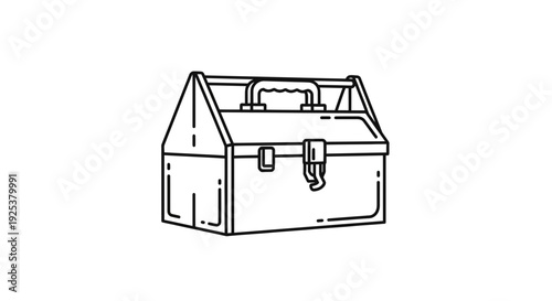 Hand-drawn illustration of a classic metal toolbox with handle and latch, isolated on white background.