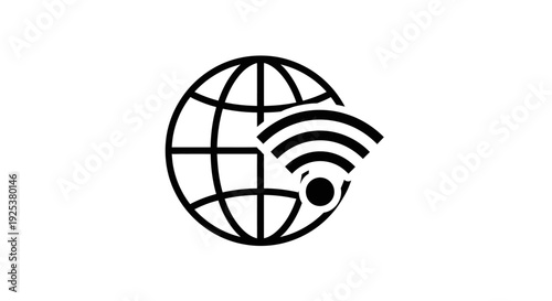 Global Wi-Fi Network Icon: Worldwide Internet Connectivity and Wireless Communication Symbol