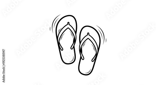 Hand-drawn outline of flip-flops, summer footwear, beach sandals, vacation icon