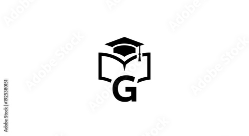 Graduation Cap Book and Letter G Logo for Education and Learning Concepts