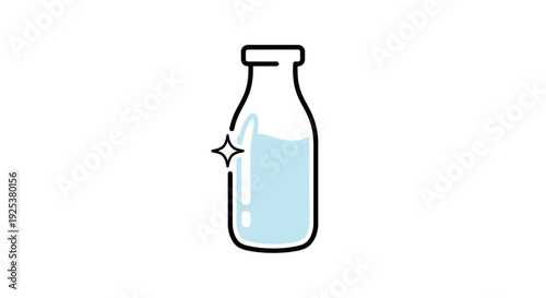 Clean Glass Bottle with Blue Liquid and Sparkle Icon