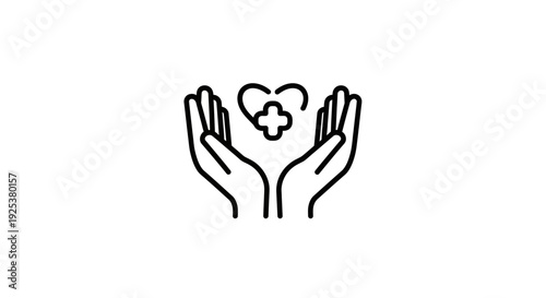 Hands Holding Heart with Cross Icon: Health Care, Medical Support, and Wellness Symbol