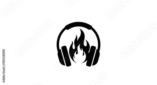Headphones with Flame Icon for Hot Music and Passionate Audio Concept