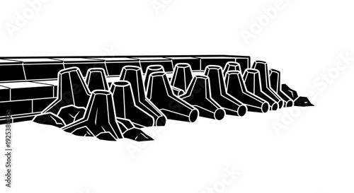 Concrete Tetrapod Breakwater Structure Against Waves, Coastal Protection