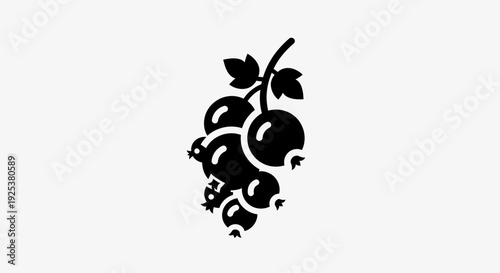 Blackcurrant Icon: Simple Vector Illustration of Fresh Berries on a Stem