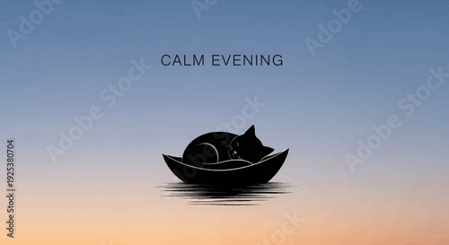 Calm Evening Cat Sleeping Peacefully in Boat on Water