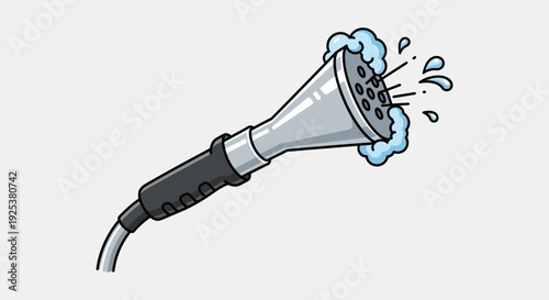 Cartoon Shower Head Spraying Water and Soap Bubbles