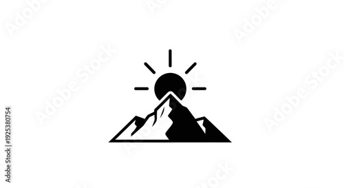 Minimalist Mountain Range with Rising Sun Icon Vector Illustration