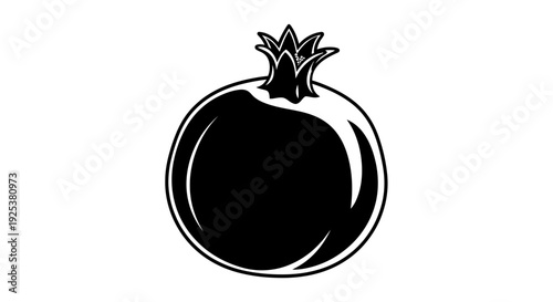 Black Silhouette of a Pomegranate Fruit with Crown