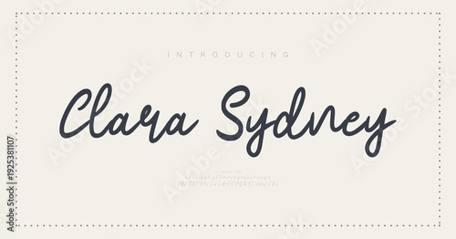 Clara Sydney, Script Elegant alphabet letters font logo classic minimal fashion designs. Typography modern sans fonts and number for logo brand. vector illustration
