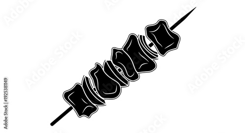 Black and White Silhouette of a Skewer with Meat and Vegetables