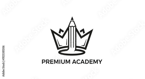 Premium Education Logo with Crown and Pencil, Learning Academy Symbol