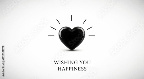 Black Heart with Light Rays and "Wishing You Happiness" Text