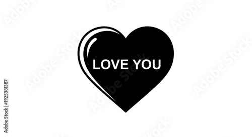 Black Heart with "LOVE YOU" Text, Romantic Symbol, Valentine's Day Concept