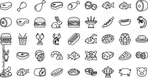 Food and animal icons line style