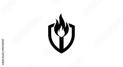 Shield and Flame Logo Icon Symbolizing Protection, Security and Energy