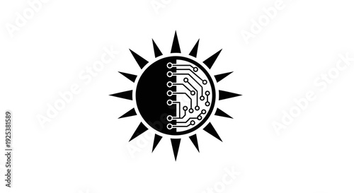 Solar Technology Circuit Sun Icon for Renewable Energy and Digital Innovation