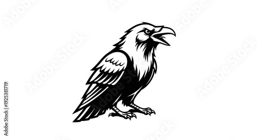 Stylized Black Raven or Crow Illustration Mascot Logo