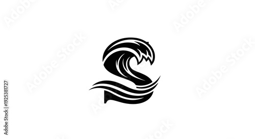 Stylized Letter S Wave Logo Design Black and White Abstract Water Symbol